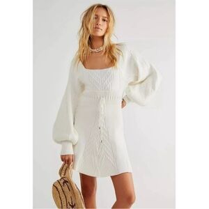 Free People- The Emmaline Dress Square Neck Bell Sleeve Mini Sweater Dress